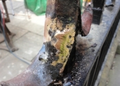 Detail of brass brazed repairs