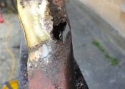 Detail of brass brazed repairs