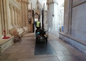 Andy moving equipment through Wells Cathedral